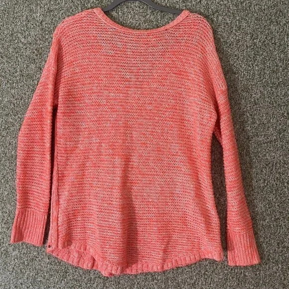 American Eagle Sweater Womens Medium Neon Orange Open Knit V Neck Tunic College - Picture 8 of 11